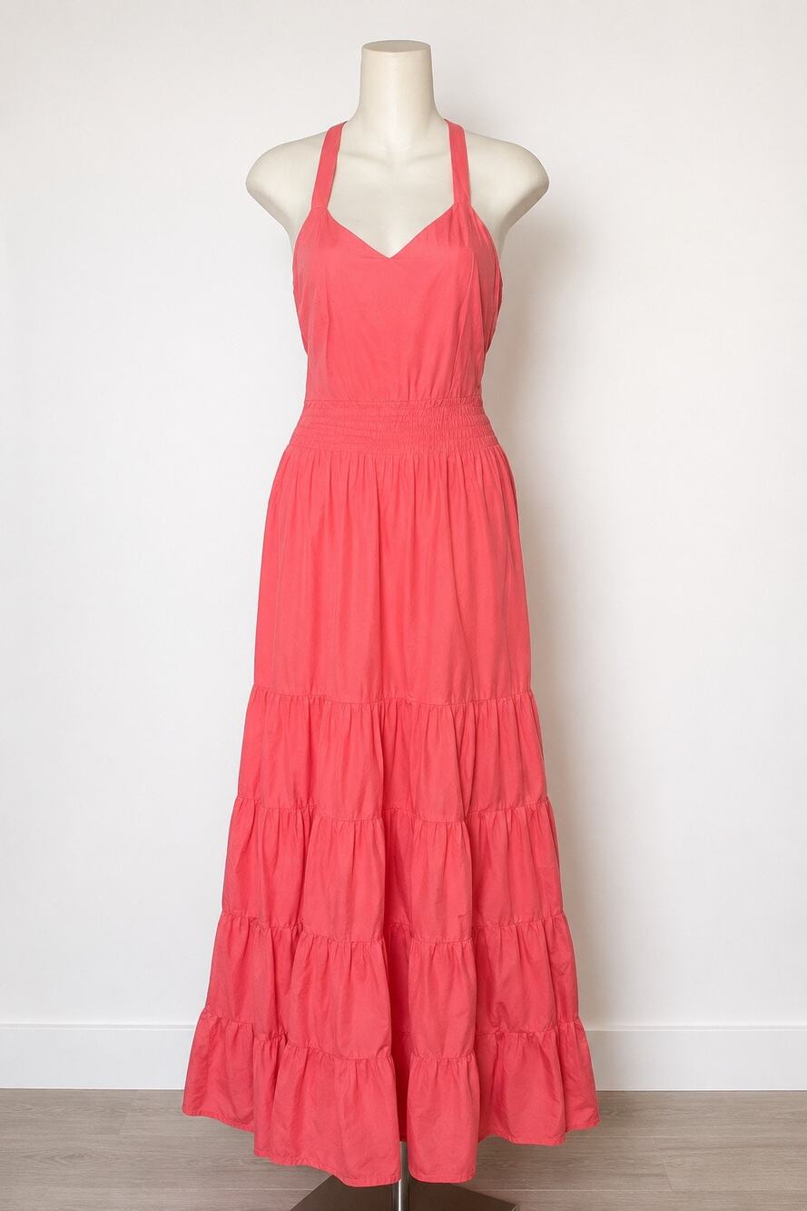 Lusana Penelope 100% Cotton Maxi Open Back Dress Women’s Sz 4 Orange Pink Salmon
